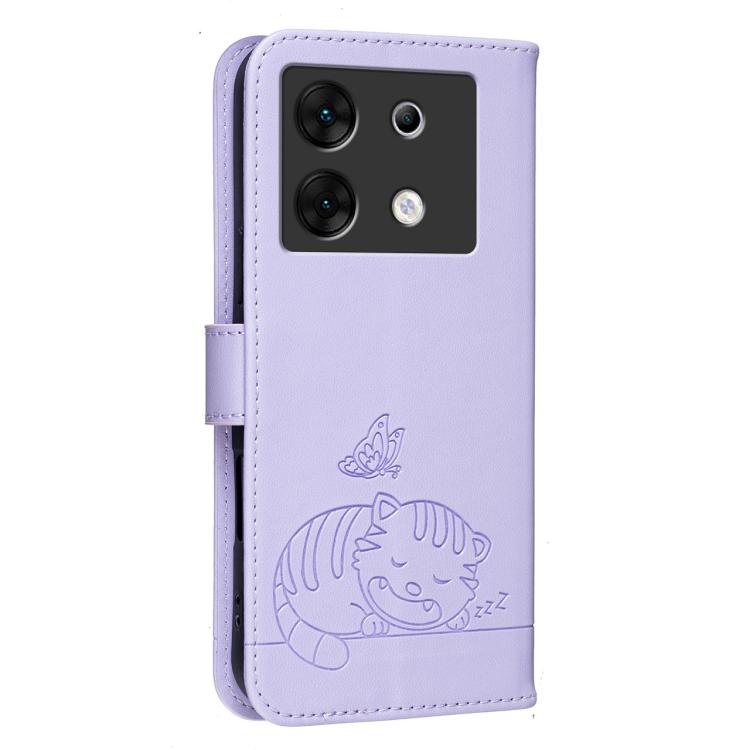 For Infinix Zero 30 5G Cat Butterfly Embossed RFID Vegan Leather Phone Case with Strap