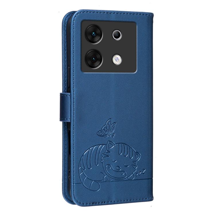 For Infinix Zero 30 5G Cat Butterfly Embossed RFID Vegan Leather Phone Case with Strap