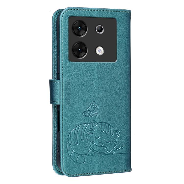 For Infinix Zero 30 5G Cat Butterfly Embossed RFID Vegan Leather Phone Case with Strap