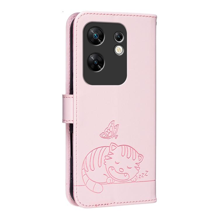 For Infinix Zero 30 4G Cat Butterfly Embossed RFID Vegan Leather Phone Case with Strap