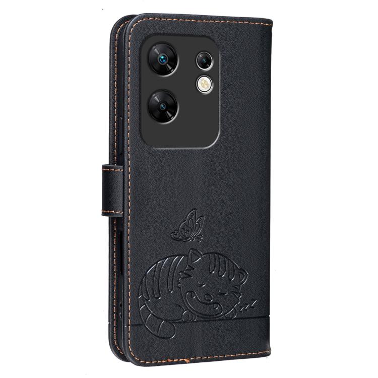 For Infinix Zero 30 4G Cat Butterfly Embossed RFID Vegan Leather Phone Case with Strap