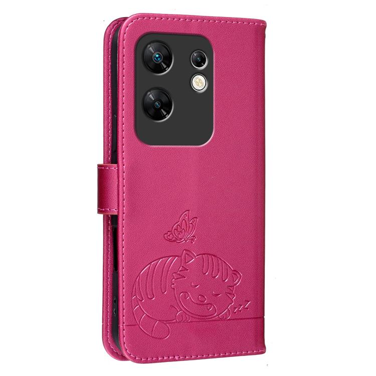 For Infinix Zero 30 4G Cat Butterfly Embossed RFID Vegan Leather Phone Case with Strap