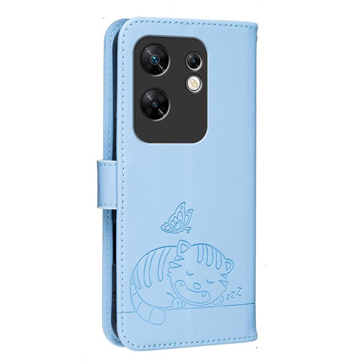 For Infinix Zero 30 4G Cat Butterfly Embossed RFID Vegan Leather Phone Case with Strap