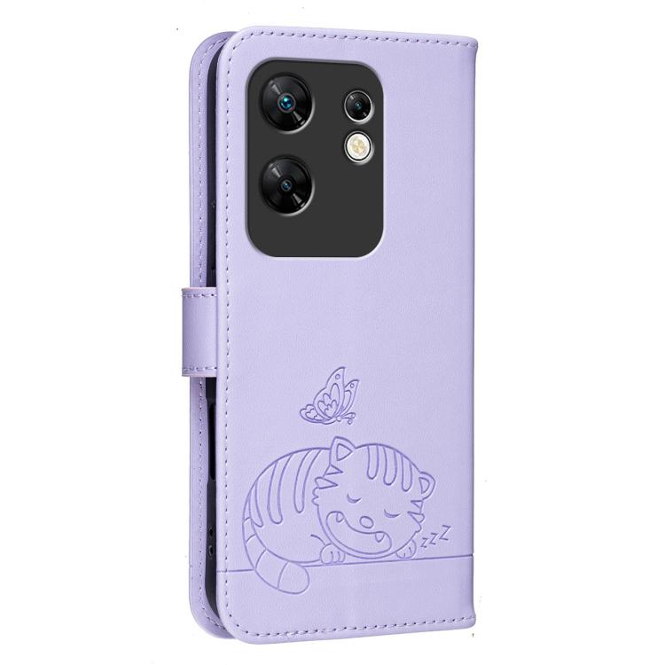 For Infinix Zero 30 4G Cat Butterfly Embossed RFID Vegan Leather Phone Case with Strap