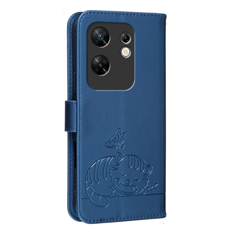 For Infinix Zero 30 4G Cat Butterfly Embossed RFID Vegan Leather Phone Case with Strap