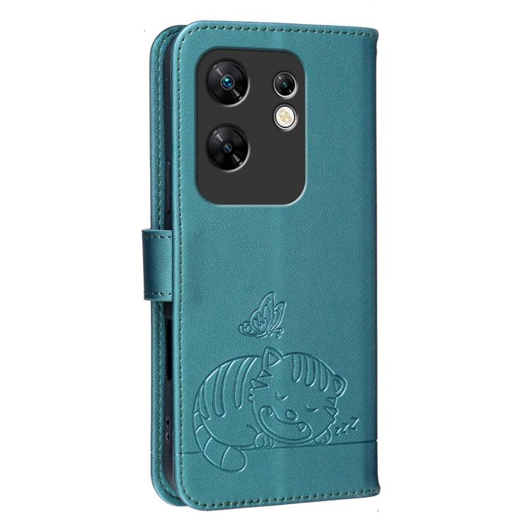 For Infinix Zero 30 4G Cat Butterfly Embossed RFID Vegan Leather Phone Case with Strap