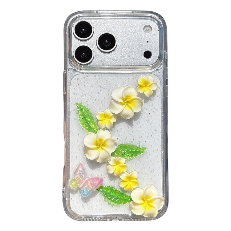 For iPhone 17 Pro Max Epoxy 3D Butterfly Plumeria Acrylic Phone Case - Transparent