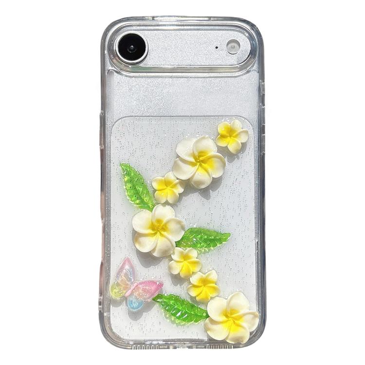 For iPhone Air Epoxy 3D Butterfly Plumeria Acrylic Phone Case - Transparent