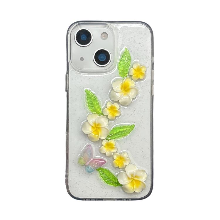 For iPhone 15 Plus Epoxy 3D Butterfly Plumeria Acrylic Phone Case - Transparent