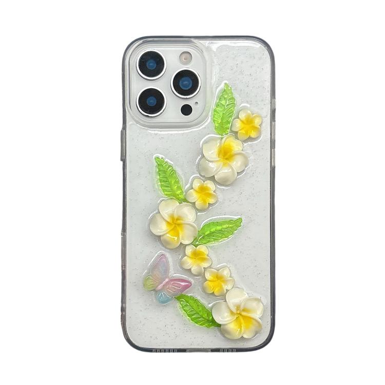For iPhone 12 Pro Epoxy 3D Butterfly Plumeria Acrylic Phone Case - Transparent