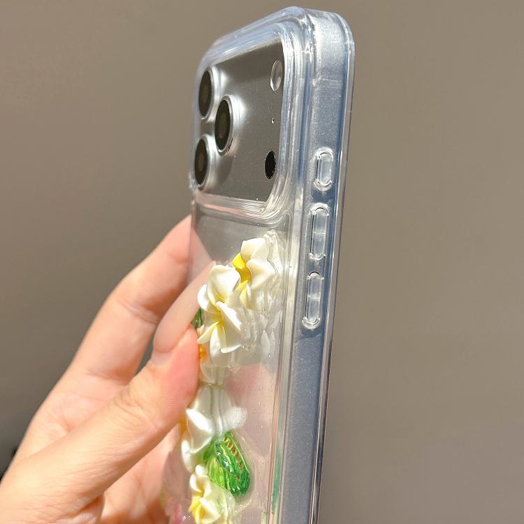 For iPhone 17 Pro Max Epoxy 3D Butterfly Plumeria Acrylic Phone Case - Transparent