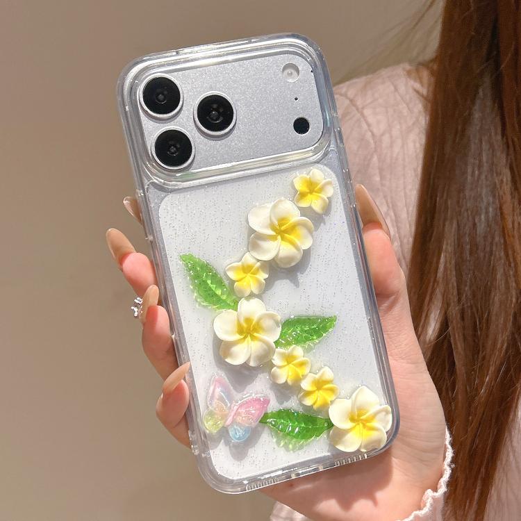 For iPhone 11 Epoxy 3D Butterfly Plumeria Acrylic Phone Case - Transparent