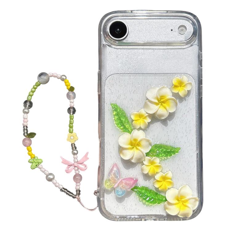 For iPhone Air Epoxy 3D Butterfly Plumeria Acrylic Phone Case with Wrist Chain - Transparent