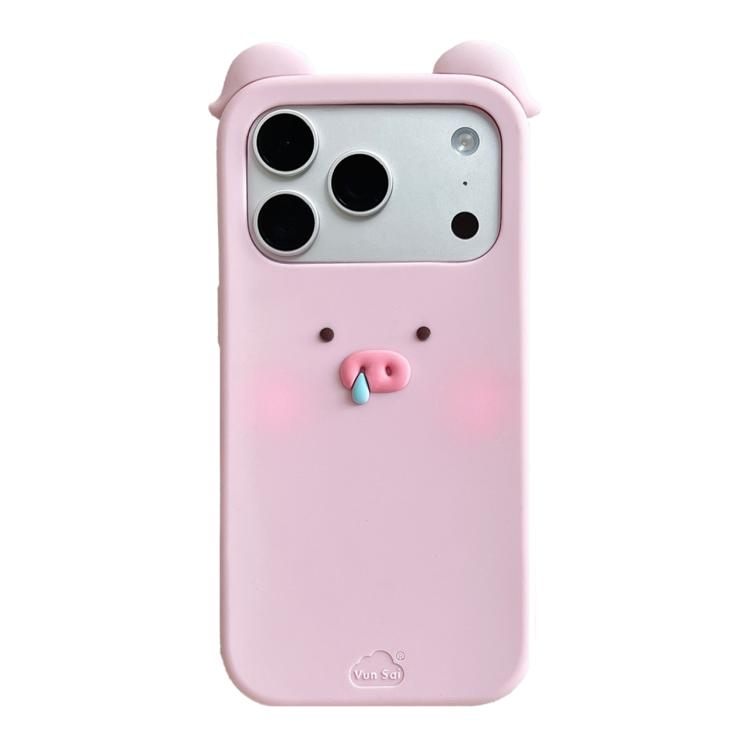 For iPhone 17 Pro Max Blush Snot Pig Design Silicone Phone Case - Pink