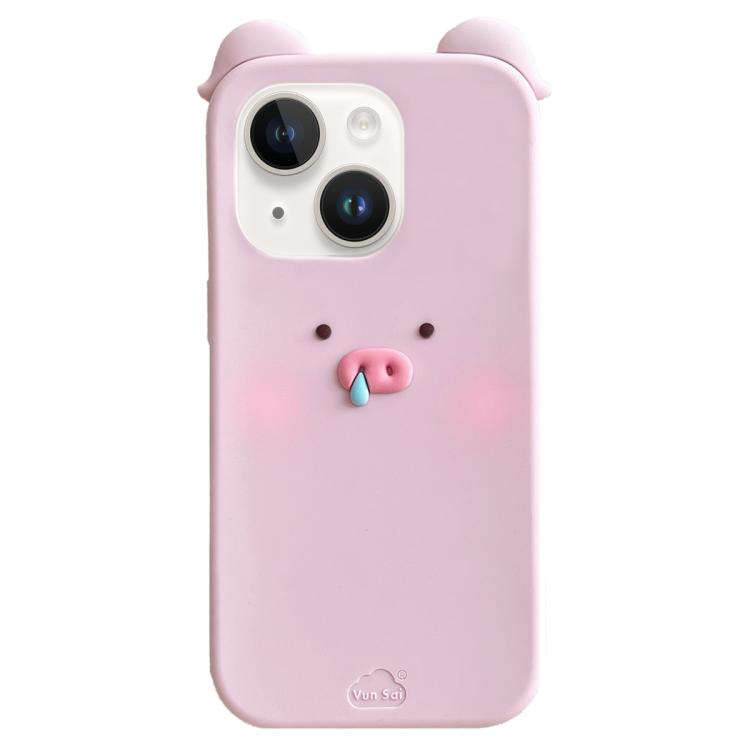 For iPhone 15 Blush Snot Pig Design Silicone Phone Case - Pink
