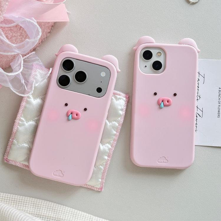 For iPhone 17 Pro Max Blush Snot Pig Design Silicone Phone Case - Pink