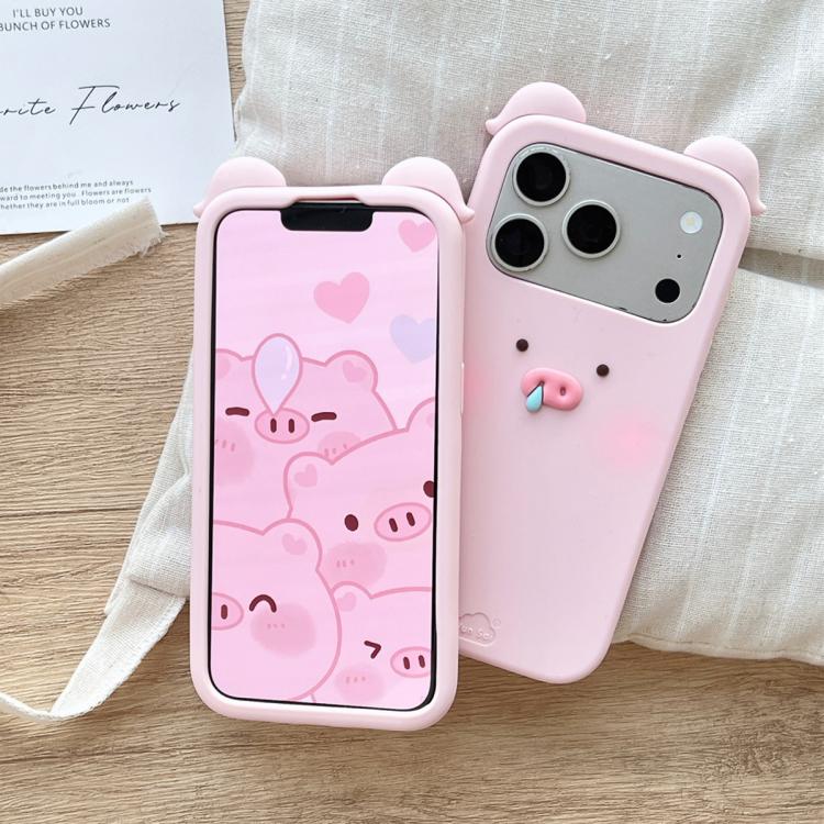 For iPhone 15 Blush Snot Pig Design Silicone Phone Case - Pink