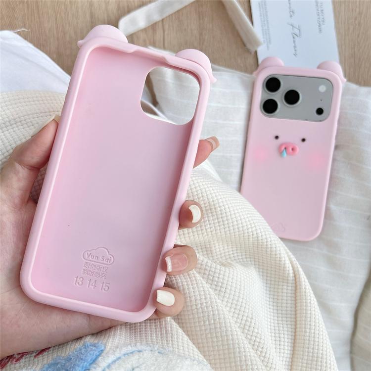 For iPhone 15 Blush Snot Pig Design Silicone Phone Case - Pink