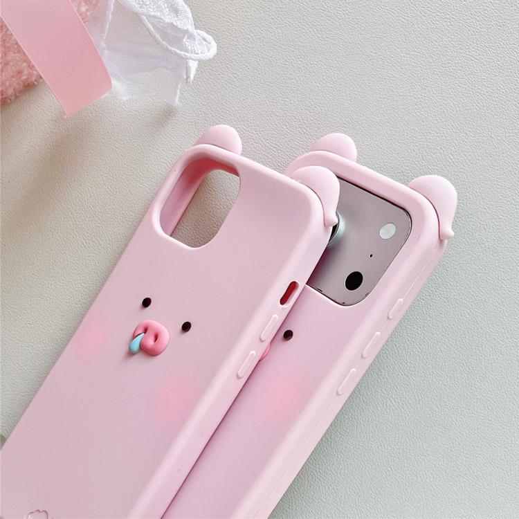 For iPhone 15 Blush Snot Pig Design Silicone Phone Case - Pink