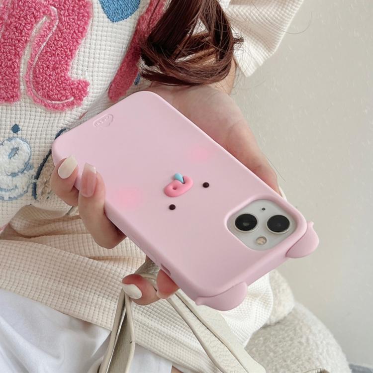 For iPhone 15 Blush Snot Pig Design Silicone Phone Case - Pink