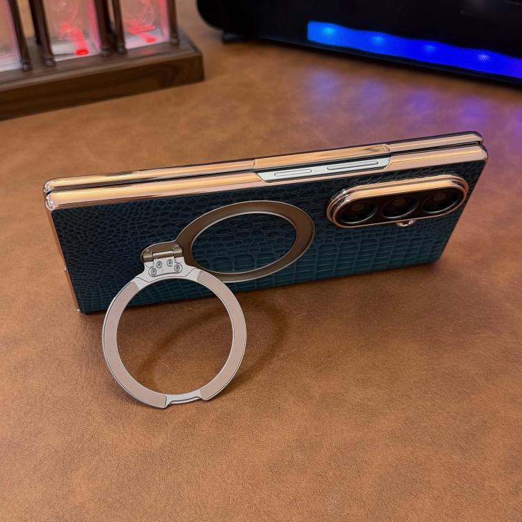 For Galaxy Z Fold7 5G Crocodile Texture Genuine Leather Rotating Stand Phone Case