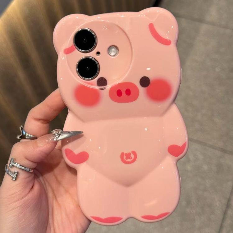 For iPhone 16 Plus Cute 3D Pig Shockproof TPU Phone Case