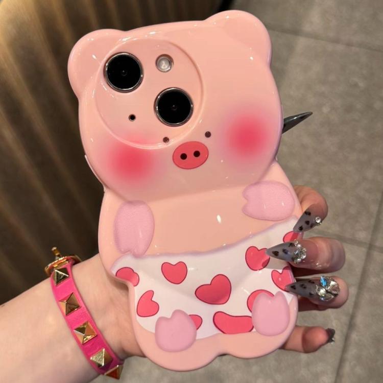 For iPhone 14 Cute 3D Pig Shockproof TPU Phone Case