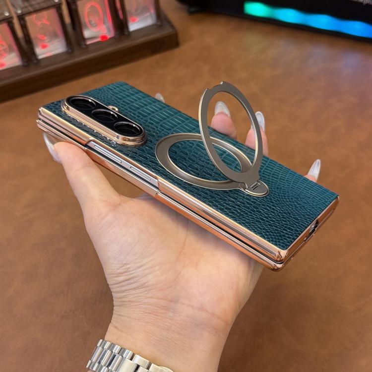 For Galaxy Z Fold6 Integrated Crocodile Texture Genuine Leather Rotating Stand Phone Case