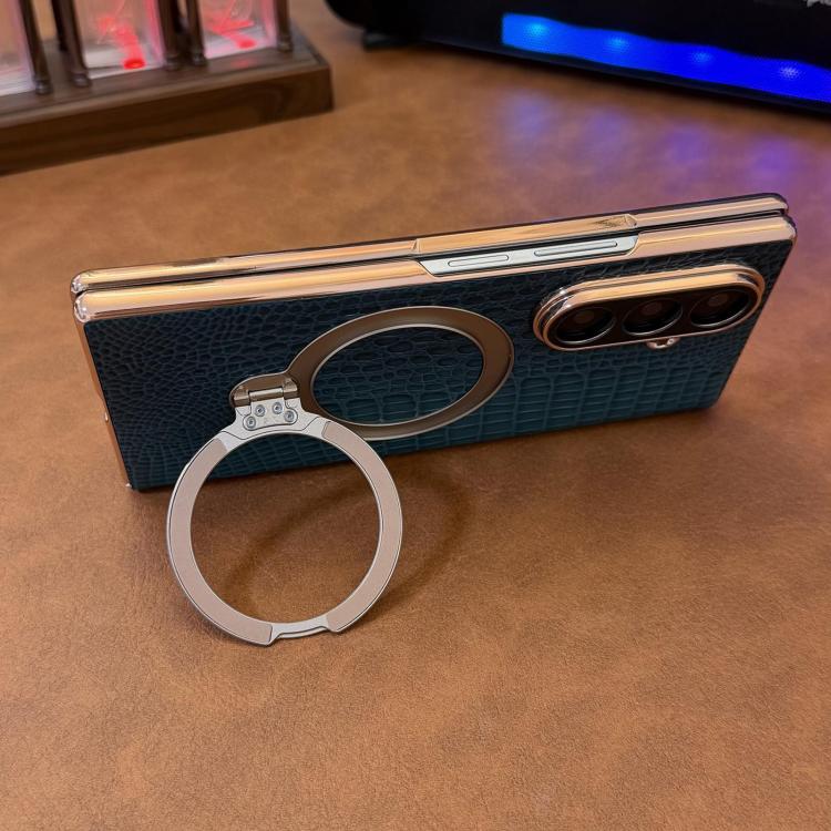 For Galaxy Z Fold6 Integrated Crocodile Texture Genuine Leather Rotating Stand Phone Case