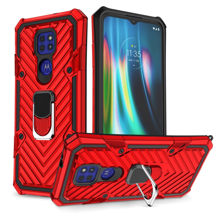 For Motorola Moto G9 Play Cool Armor PC + TPU Shockproof Case with 360 Degree Rotation Ring Holder