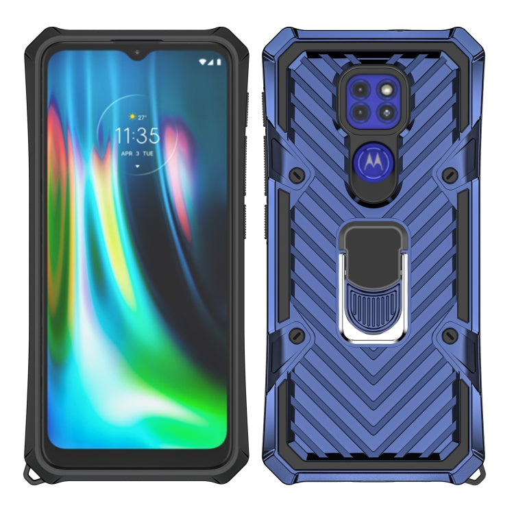 For Motorola Moto G9 Play Cool Armor PC + TPU Shockproof Case with 360 Degree Rotation Ring Holder