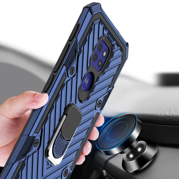 For Motorola Moto G9 Play Cool Armor PC + TPU Shockproof Case with 360 Degree Rotation Ring Holder