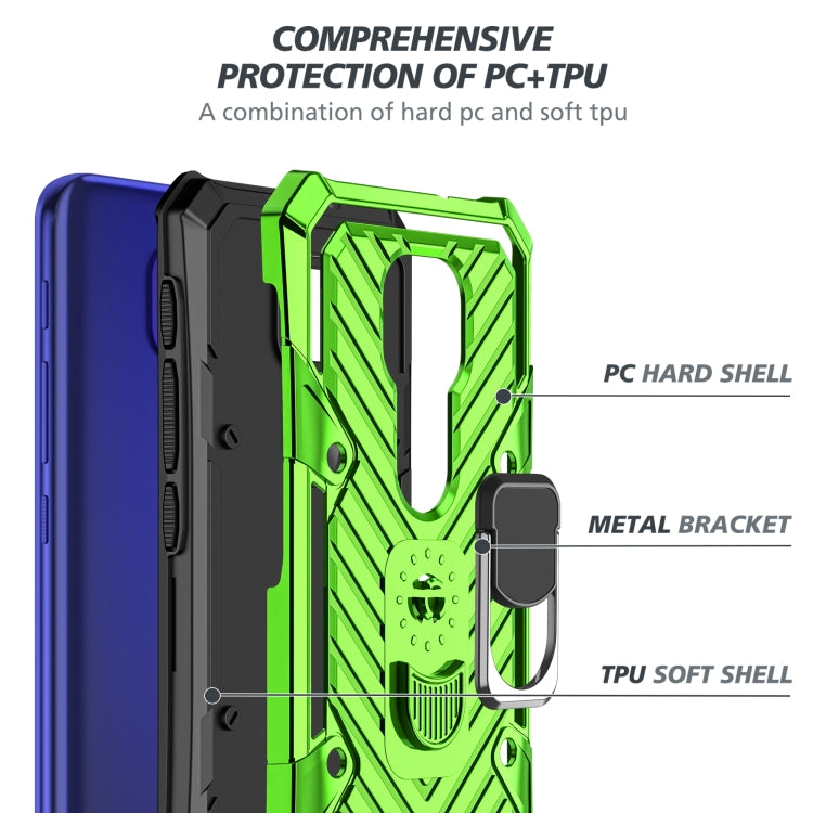 For Motorola Moto G9 Play Cool Armor PC + TPU Shockproof Case with 360 Degree Rotation Ring Holder