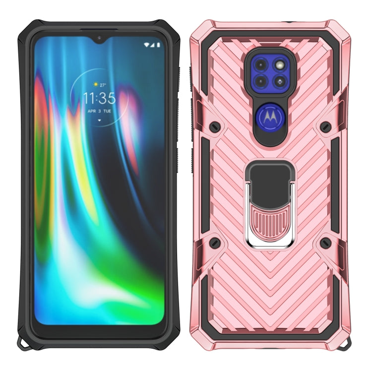 For Motorola Moto G9 Play Cool Armor PC + TPU Shockproof Case with 360 Degree Rotation Ring Holder