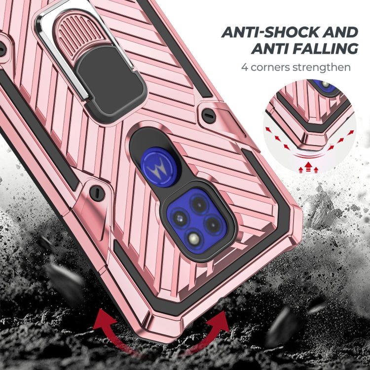 For Motorola Moto G9 Play Cool Armor PC + TPU Shockproof Case with 360 Degree Rotation Ring Holder