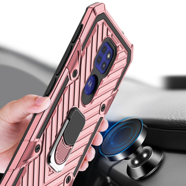 For Motorola Moto G9 Play Cool Armor PC + TPU Shockproof Case with 360 Degree Rotation Ring Holder