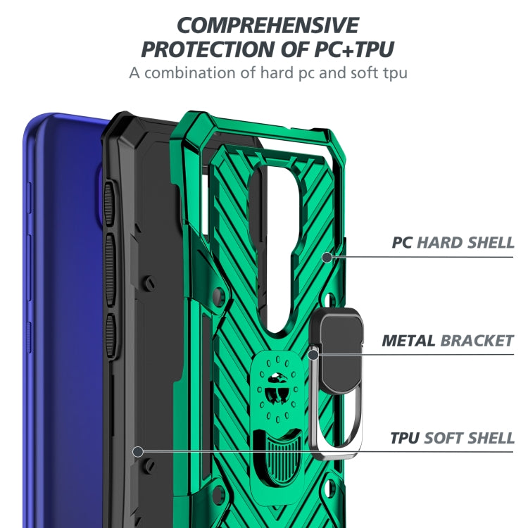 For Motorola Moto G9 Play Cool Armor PC + TPU Shockproof Case with 360 Degree Rotation Ring Holder