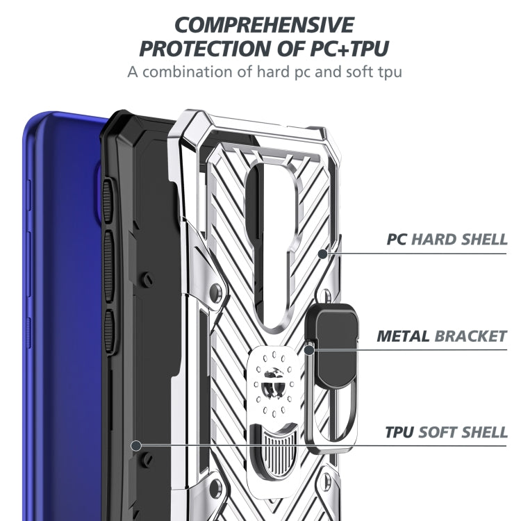 For Motorola Moto G9 Play Cool Armor PC + TPU Shockproof Case with 360 Degree Rotation Ring Holder