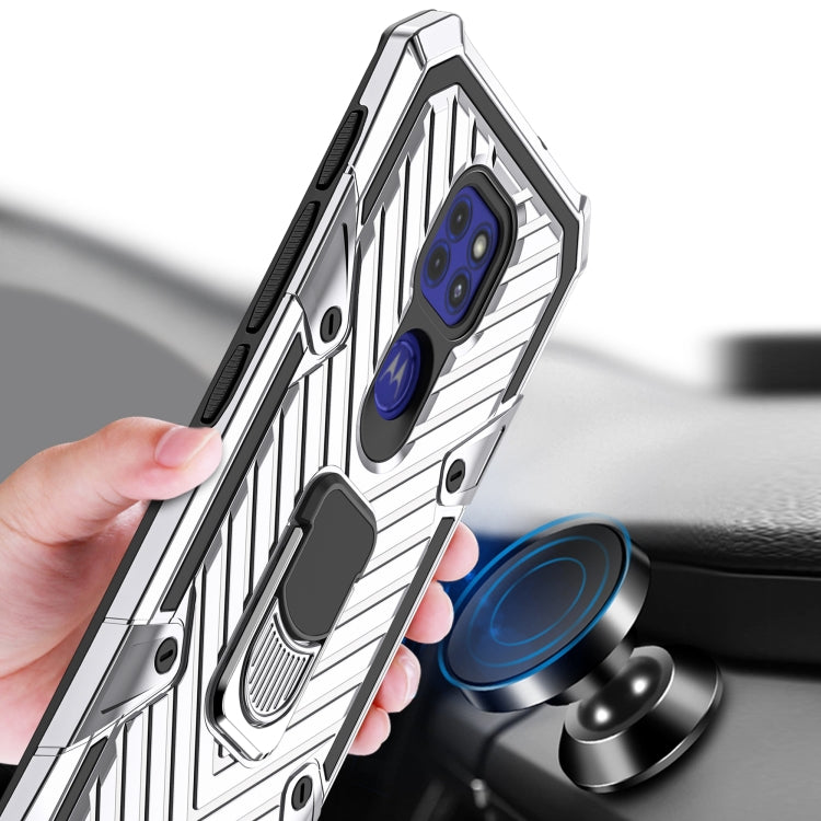 For Motorola Moto G9 Play Cool Armor PC + TPU Shockproof Case with 360 Degree Rotation Ring Holder