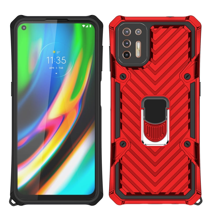 For Motorola Moto G9 Plus Cool Armor PC + TPU Shockproof Case with 360 Degree Rotation Ring Holder