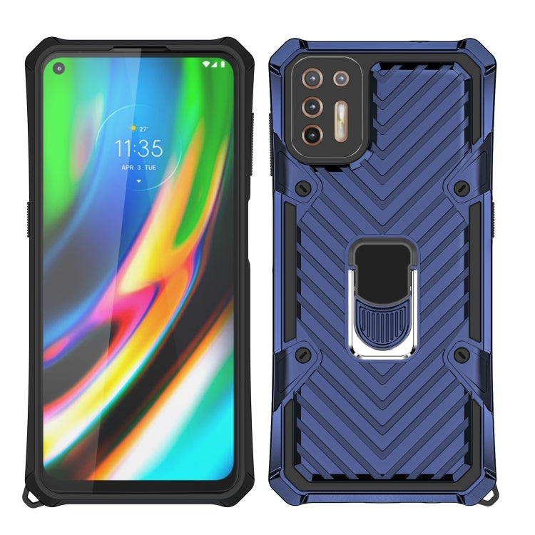 For Motorola Moto G9 Plus Cool Armor PC + TPU Shockproof Case with 360 Degree Rotation Ring Holder