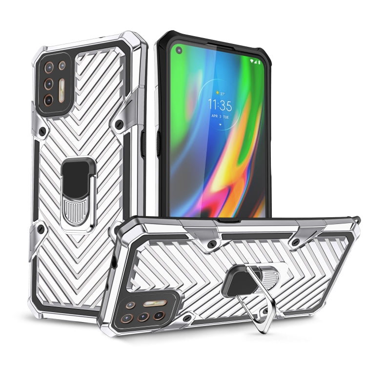 For Motorola Moto G9 Plus Cool Armor PC + TPU Shockproof Case with 360 Degree Rotation Ring Holder