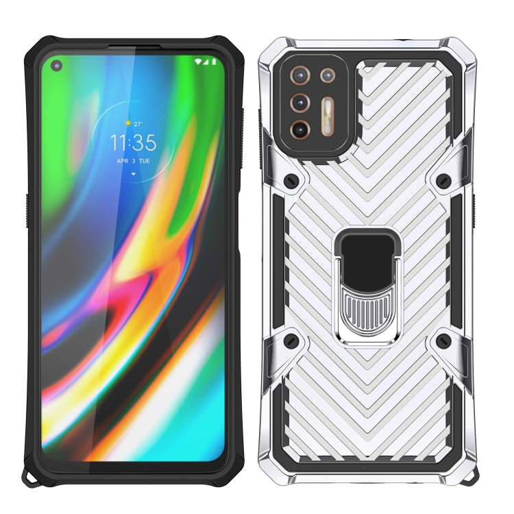 For Motorola Moto G9 Plus Cool Armor PC + TPU Shockproof Case with 360 Degree Rotation Ring Holder