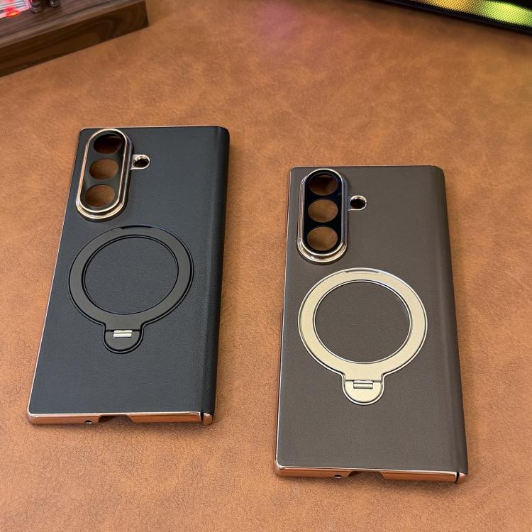 For Galaxy Z Fold6 Vegan Leather Single Middle Axis Rotating Stand Phone Case