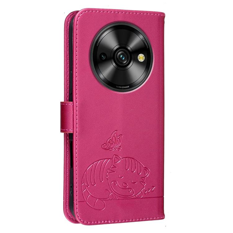 For Oukitel C59 Pro Cat Butterfly Embossed RFID Vegan Leather Phone Case with Strap