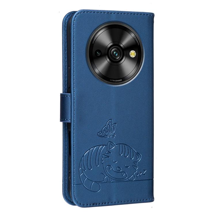 For Oukitel C59 Pro Cat Butterfly Embossed RFID Vegan Leather Phone Case with Strap