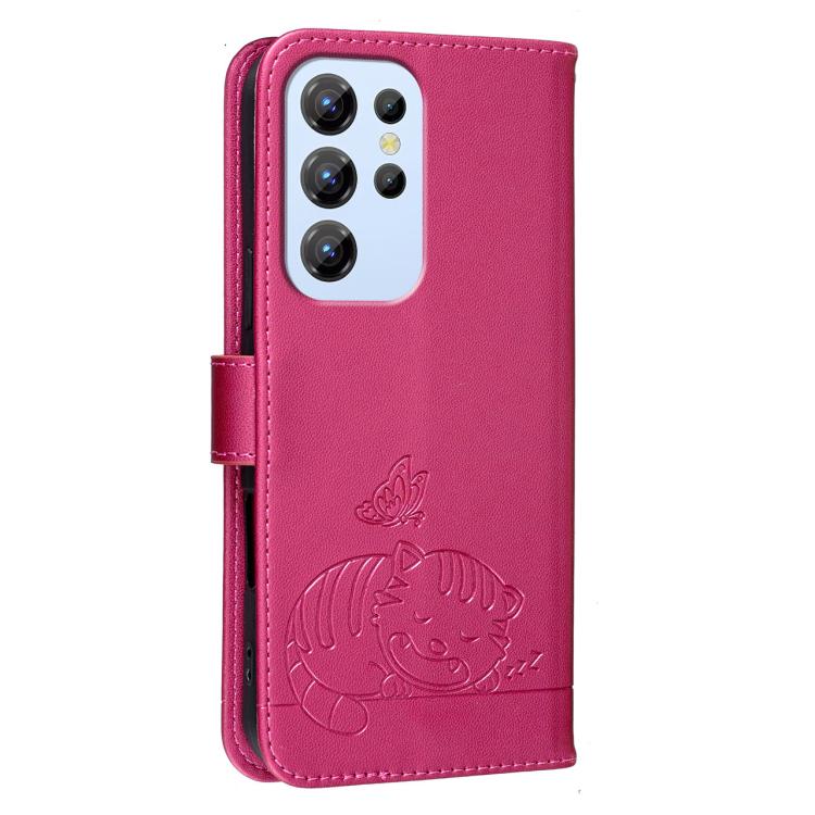 For Oukitel C1 Cat Butterfly Embossed RFID Vegan Leather Phone Case with Strap