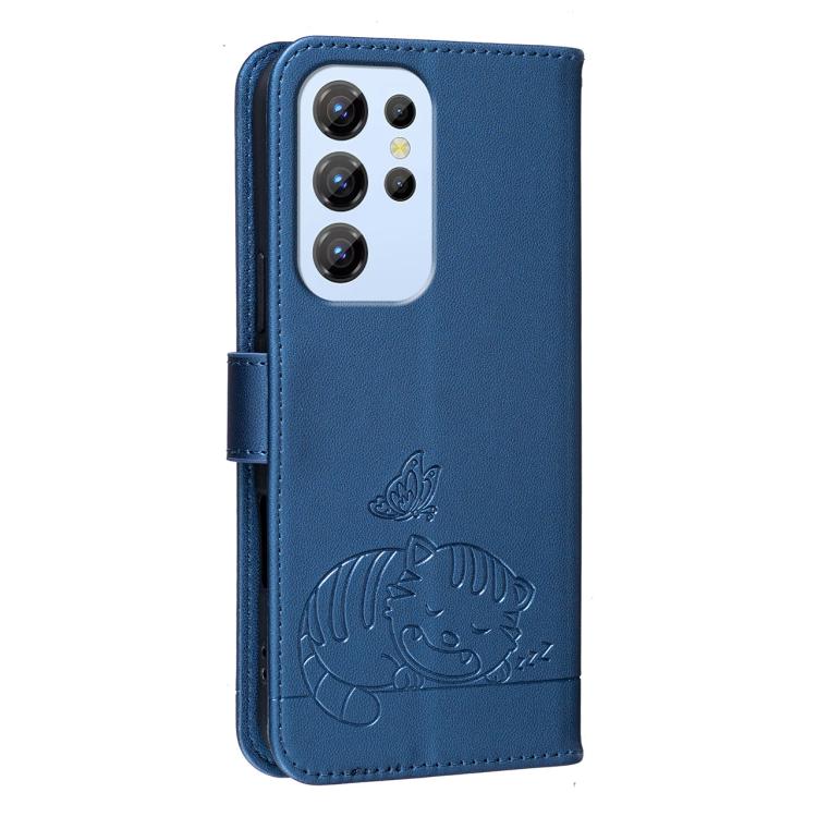 For Oukitel C1 Cat Butterfly Embossed RFID Vegan Leather Phone Case with Strap