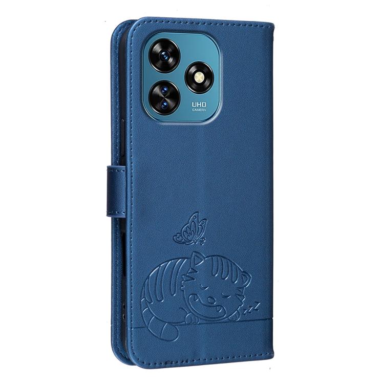 For Oukitel C51 Cat Butterfly Embossed RFID Vegan Leather Phone Case with Strap