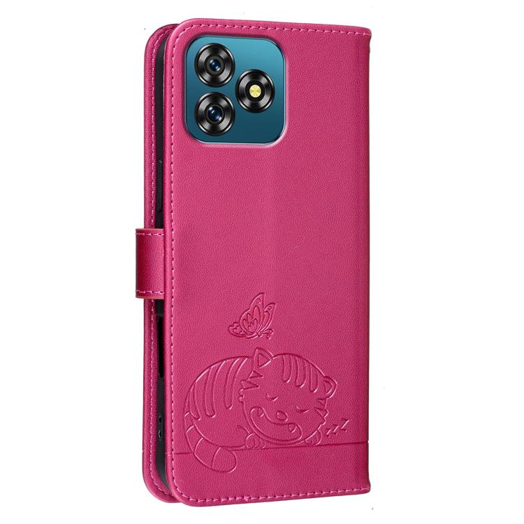 For Oukitel C53 Cat Butterfly Embossed RFID Vegan Leather Phone Case with Strap